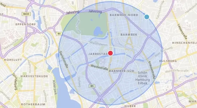 Karte des Betreuungsgebiets: Winterhude, Barmbek und Uhlenhorst in Hamburg